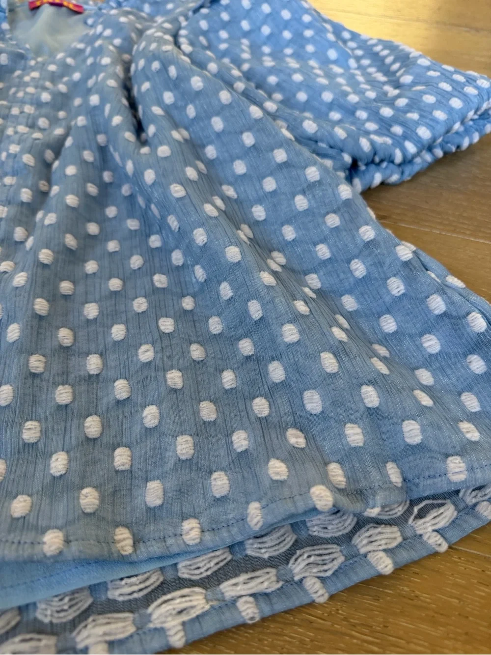 THML Powder Blue Swiss Dot Ruffle Neck Dress - Picture 6 of 10